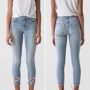 Agolde Sophie Crop Jean High Rise Chewed Hem Waistband Vertigo Light Wash 25